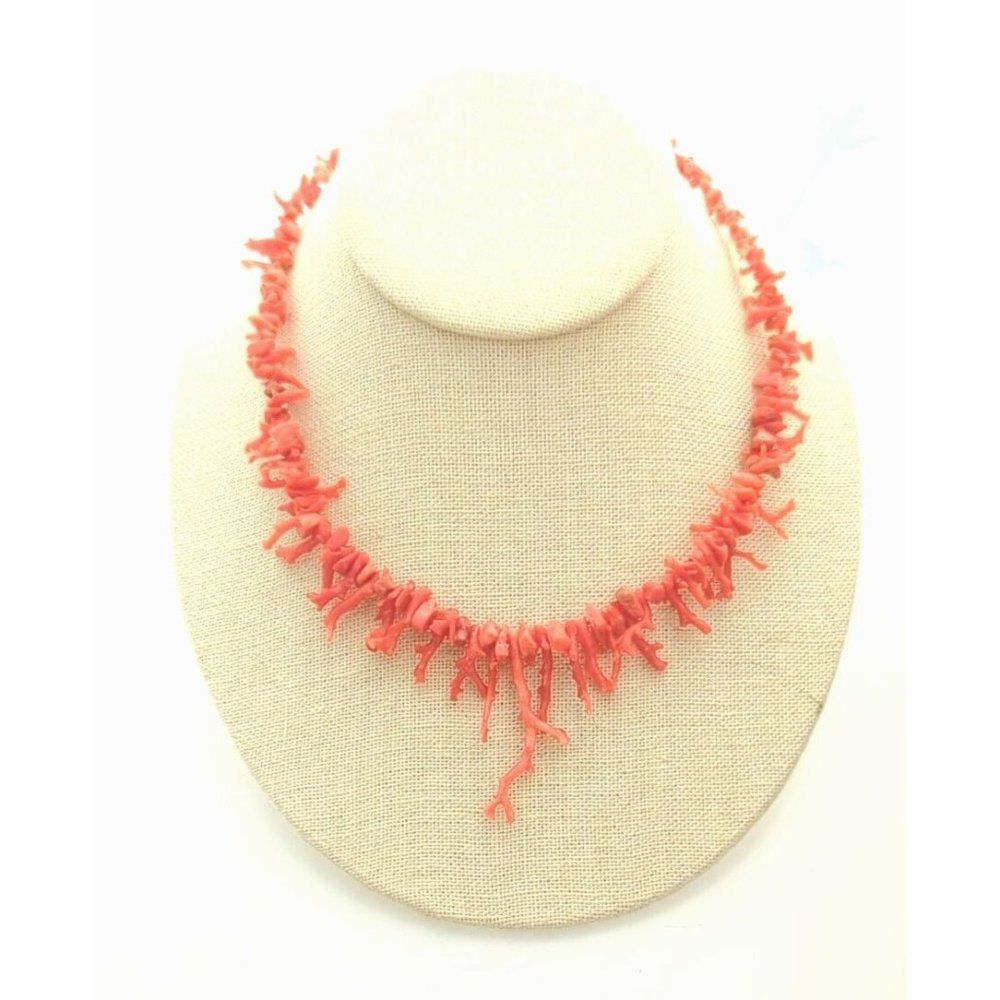 Vtg Natural Coral, Branch, Choker Necklace, Beaded Festival Necklace, Surfer,